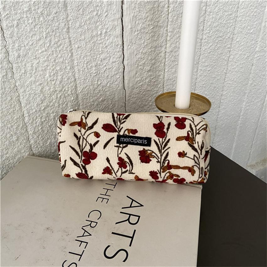 Estuche de Lápices Papelería Coreana Estuche de Lápices de Flores Retro Para Niñas Material Escolar