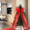 Herbruikbare Polyester Strikken Extra Grote Kerstboom Topper Strik 150 cm Reusachtig Tule met Feestelijke Cadeauverpakking Lange Slinger Organza Gaaslint