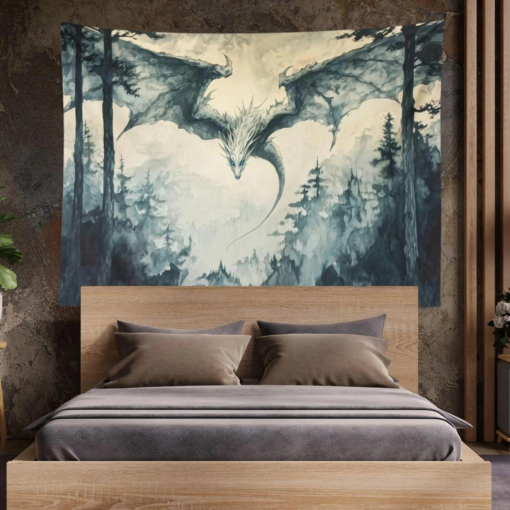 Fantasy Dragon Wall Tapestry Peach Skin Fabric Hanging Decor Artistic Mythical Creature Wall Art for Living Room Bedroom Decor