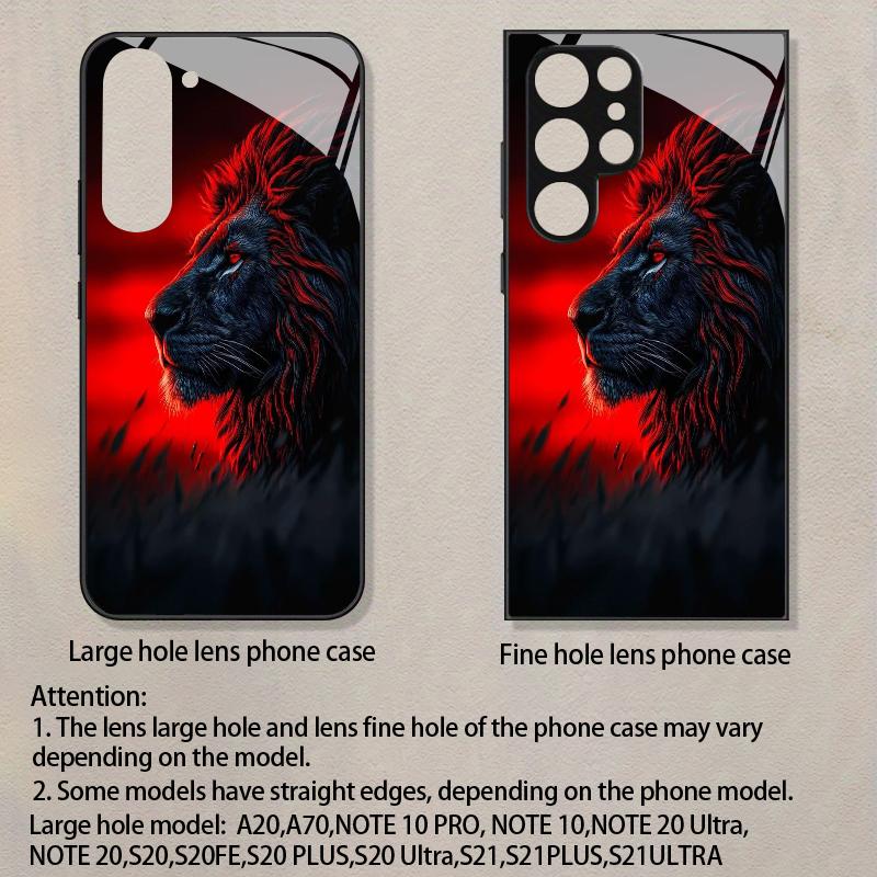 Custodia per Telefono 2D con Motivo Leone Ombra Rossa per Samsung S26 S25 S24 S23 S22 S21 S20 A56 A36 A16 - Copertura Protettiva in Vetro