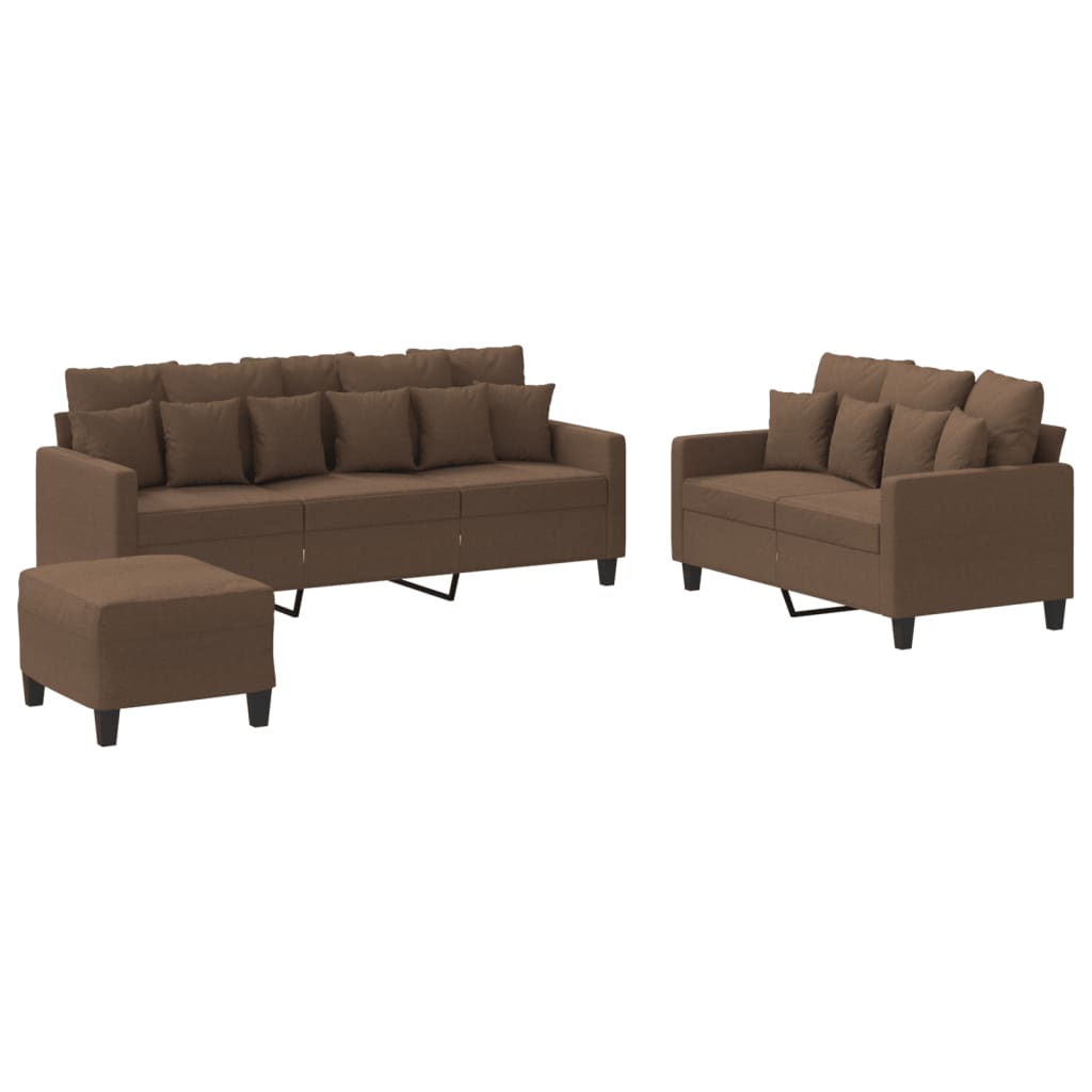 3 Piece Sofa Set with Cushions Brown Fabric