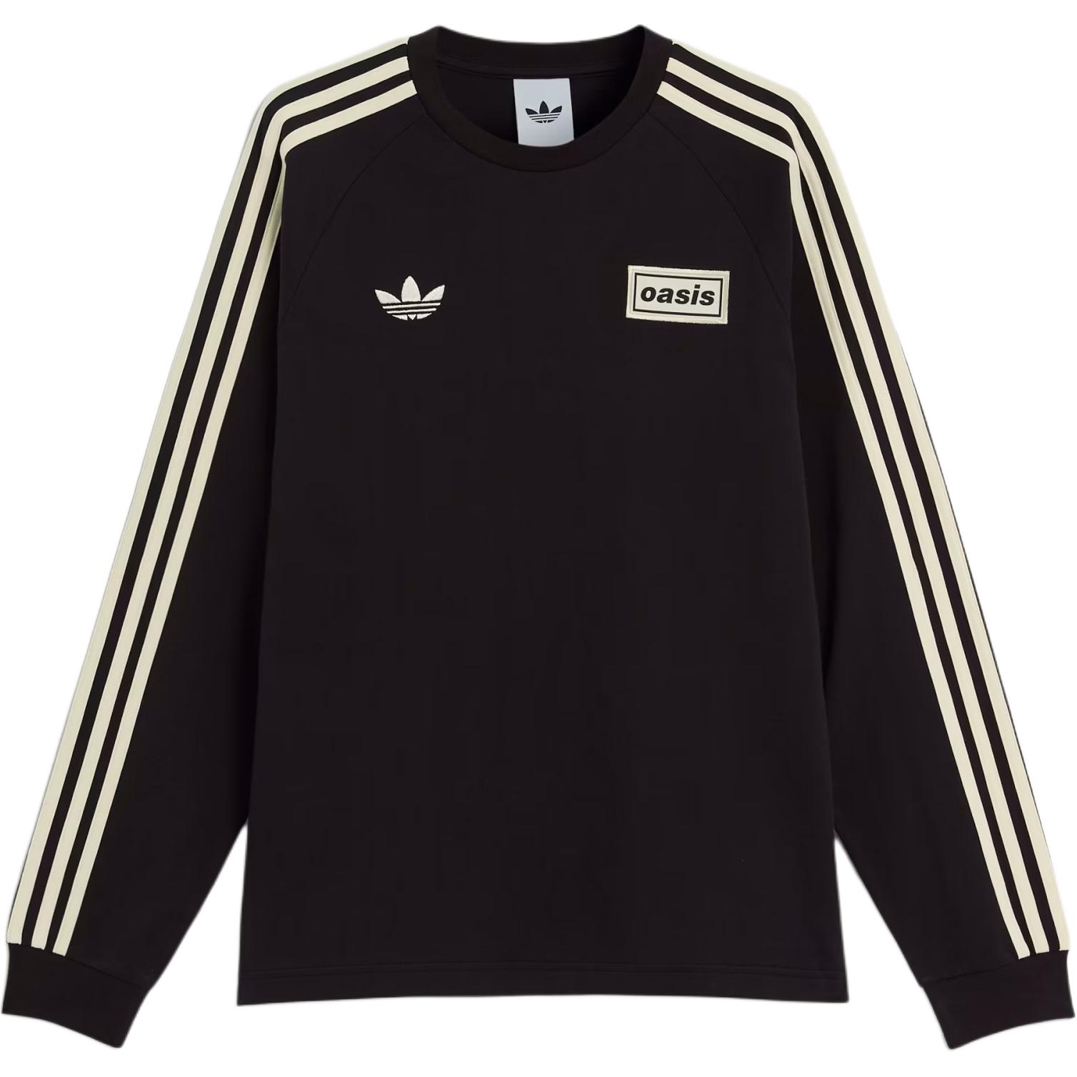 

Adidas Originals X Oasis Collaboration 3-Stripes SS25 Tour Slim Fit Round Neck Vintage Soft Long Sleeve T-Shirt Unisex Tops Black KT-3428 XL