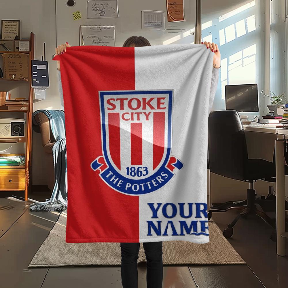 1PC Custom Name Stoke City FC Patterned Flannel Blanket Suitable For All Seasons for Home Decor Warmth and Comfort Gifts Holiday Present_xia