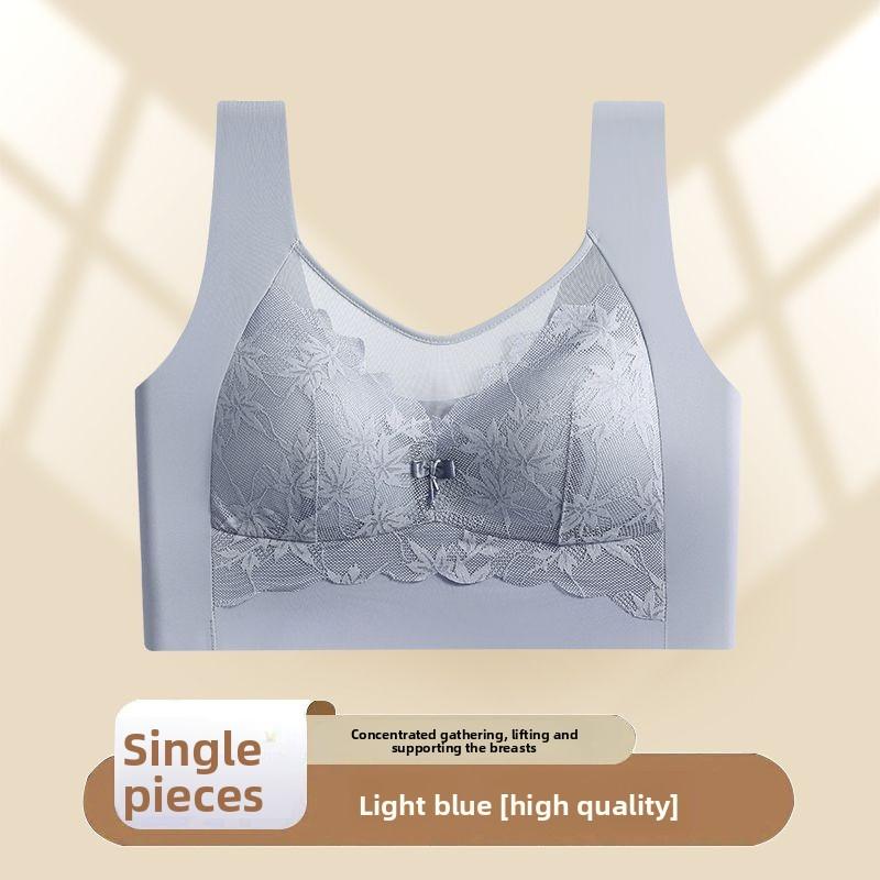 Plus Size Lace Bandeau Vest Bra, Wireless Fixed Cup Push Up Side Gathering Anti-Exposure Seamless Comfort Women Bra
