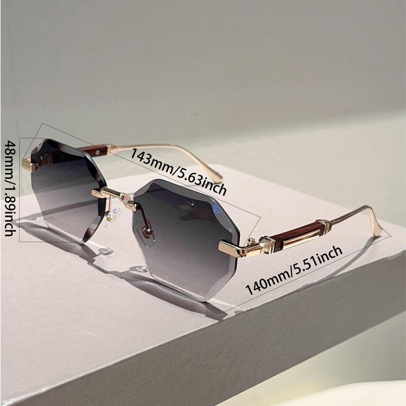 Non-polarized Europe and America Polygon Diamond Edge Trimming Rimless Sunglasses Men Women Fashion Ocean Slicemetal Frame Glasses