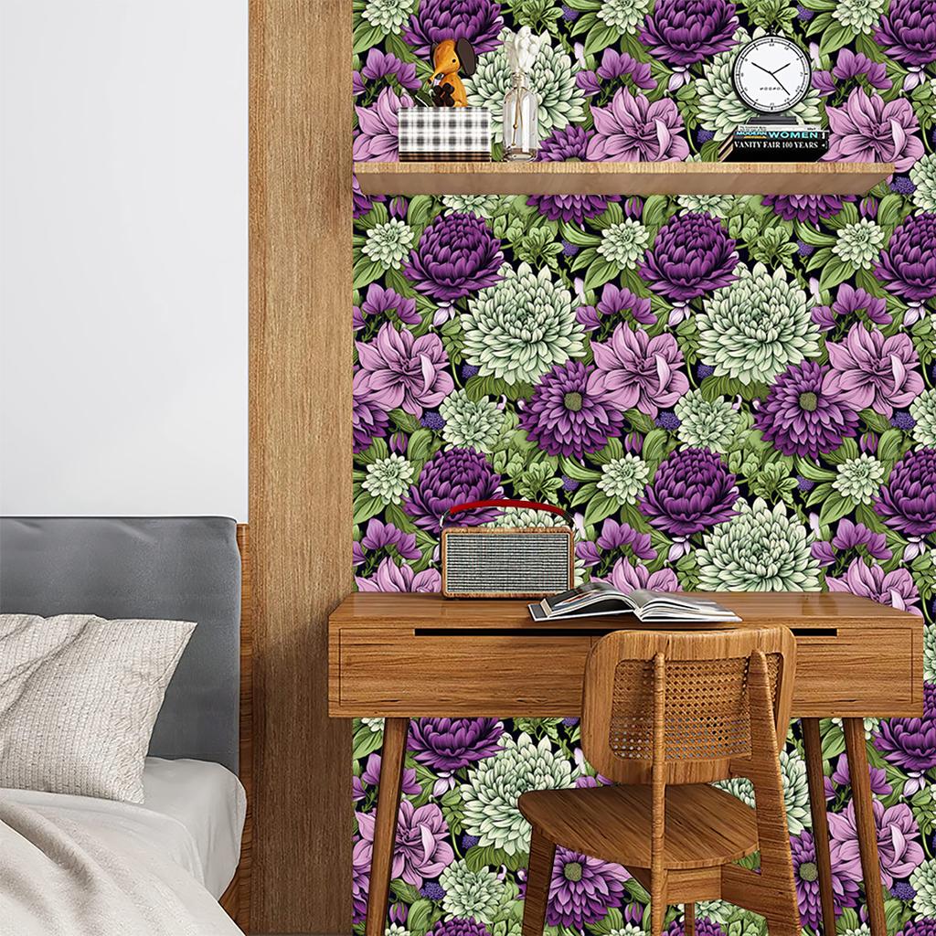 Purple Peony Floral Wallpaper Peel and Stick Removable Boho Contact Paper Home Decoration Wall Paper for Drawer Cabinet