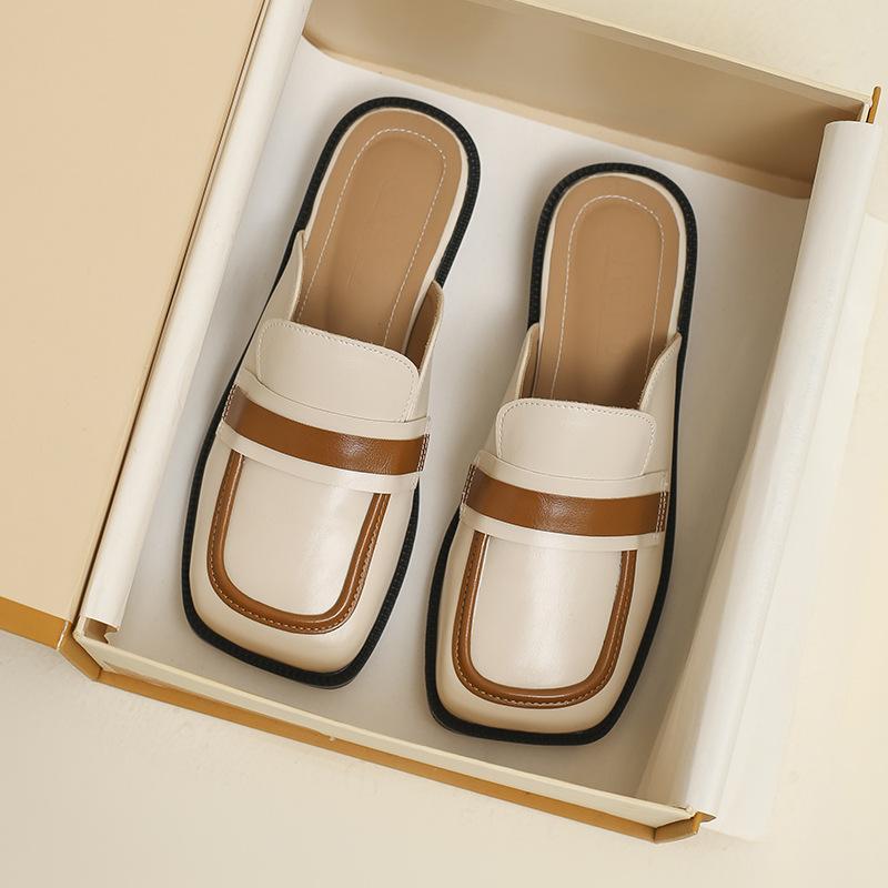 

Flat shoes women loafers closed toe women slippers low top slippers women platform mules sexy square 2026 basic fabric rubber PU 35
