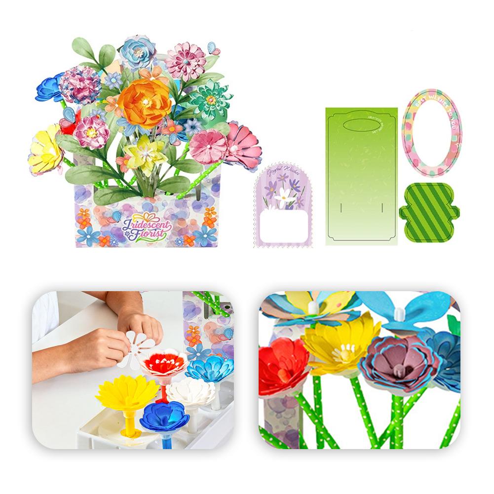 Flower Craft Kits,DIY Paper Arts and Crafts Bouquet Toys for Kids, Create 3D Color Changing Blossoms, Educational Science Kit