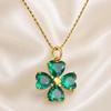 18K Gold-Plated Stainless Steel Pink & Purple Zircon Four-Leaf Clover Necklace Set