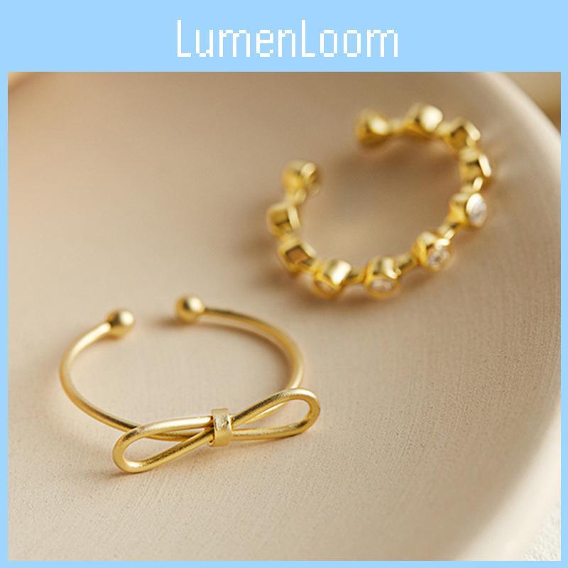 Eleganter goldener Schleifenknoten Offener verstellbarer Ring aus 925er Sterlingsilber für Damen