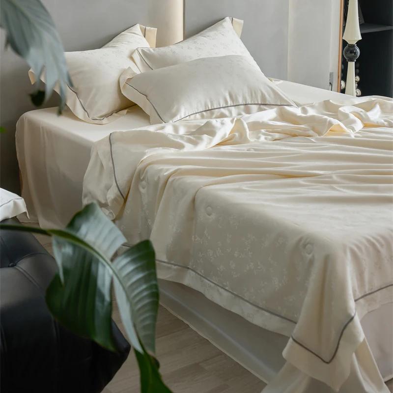 Ultra-high-end 100% Lyocell Jacquard Summer Blanket Set or 1 Pcs Natural Plant Fabric Cooling Quilt Mulberry Silk Fill Comforter
