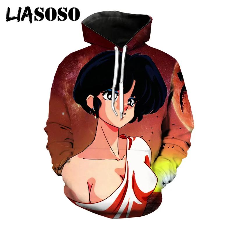 LIASOSO 3D Druck Anime Ranma 1/2 Kawaii Tendou Akane Hoodies Damen Herren Pullover Streetwear Harajuku Fitness Casual Oberteil Kleidung