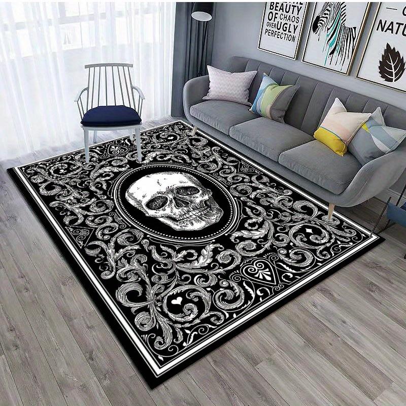 [Holiday Cheer] Gothic Satanic Skull Pattern Area Rug,100% Polyester Crystal Velvet Carpet,Heavy-Duty 800g/m²,for Living Room,Bedroom,Kitche