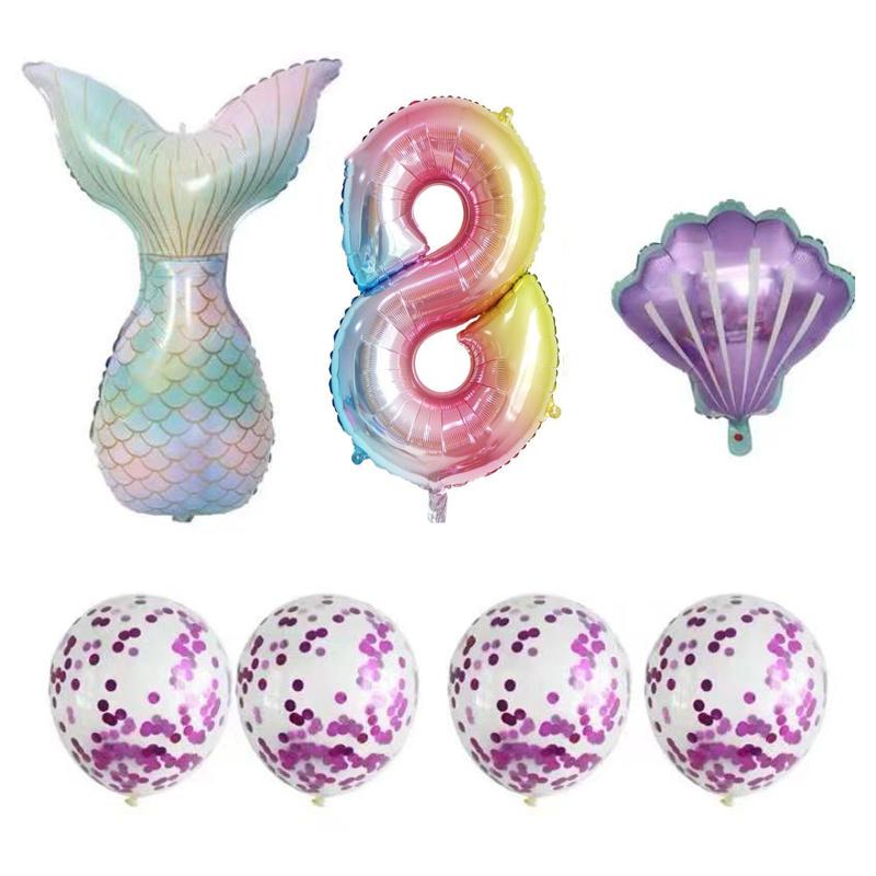 

Набір повітряних куль із градієнтною фіолетовою темою «Русалка», розмір 0-9, 32-дюймова цифрова повітряна куля з градієнтом «Русалка», свято, день народження, весільні прикраси. 8
