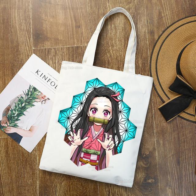 Geantă de pânză Tanjiro Nezuko Demon Slayer Harajuku Geantă de cumpărături Kimetsu No Yaiba Geantă de umăr originală pentru colegiu Utilizare zilnică
