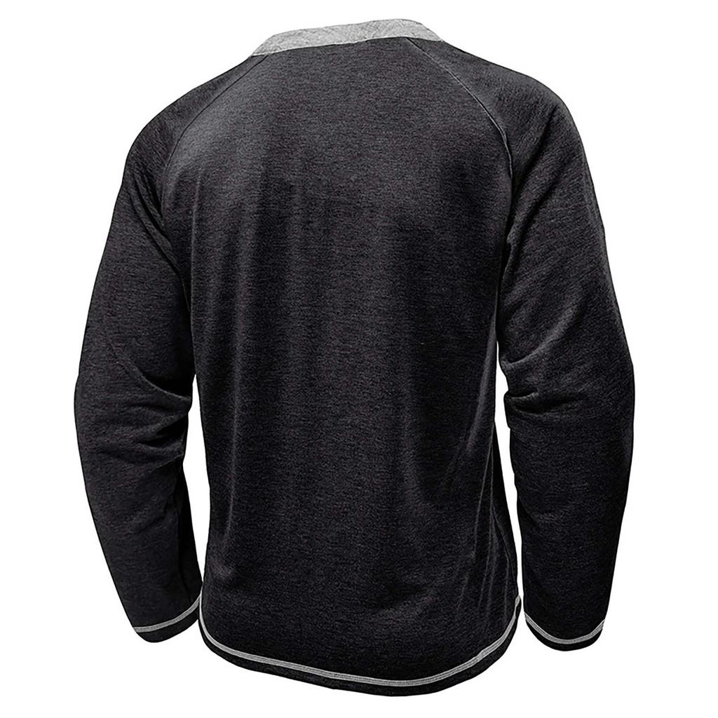 Men's Button Lapel Colored Cotton Long Sleeved Base Men's Top