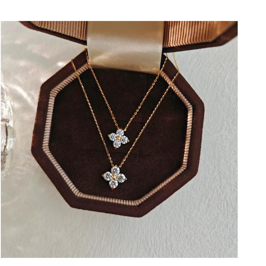 Sterling Silver Four-Leaf Clover Necklace - Luxury Super Flash Design with Four-Petal Flower Pendant