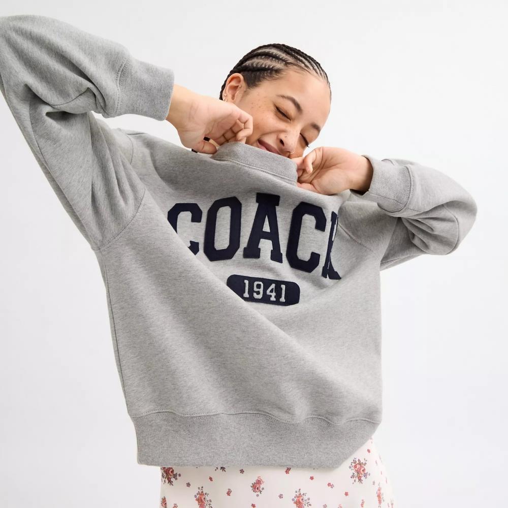 Coach Sporty Signature Boyfriend Crewneck Sweatshirt Heather Grey
