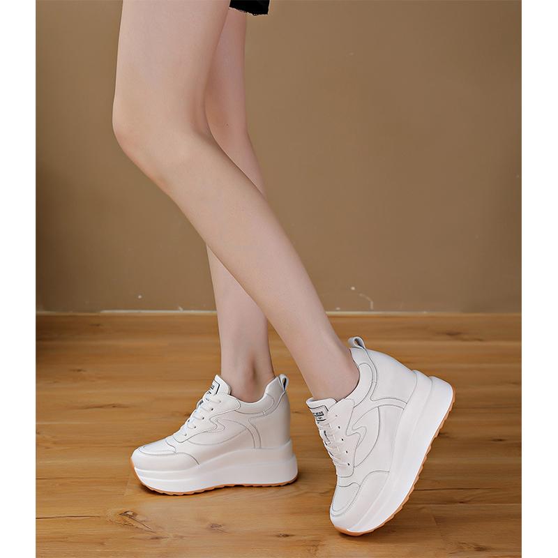 Scarpe Sportive Casual In Vera Pelle Traspiranti, Suola Spessa E Comoda, Con Cinghie Per Un Aumento Di Altezza Discreto, Ideali Per Tutti I Giorni