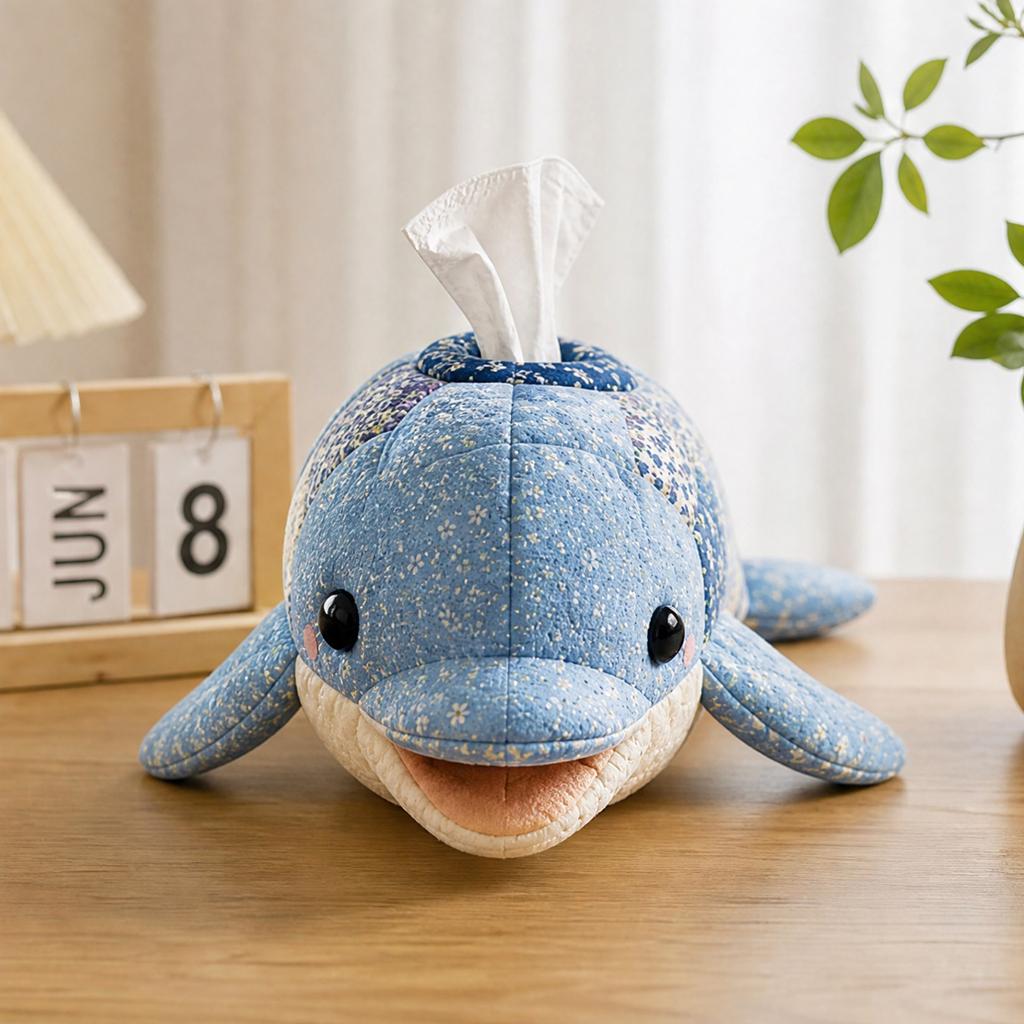 Quilted Sea Animal Tissue Box DIY Kit Ocean Animal Patchwork Sewing Kit Quilted Tissue Box Cover DIY Craft for Women Beginners