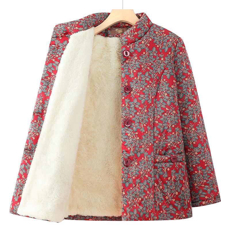 

Floral Padded Winter Jacket for Middle-aged & Elderly Women with Stand Collar 3XL (for 110-125 jin)