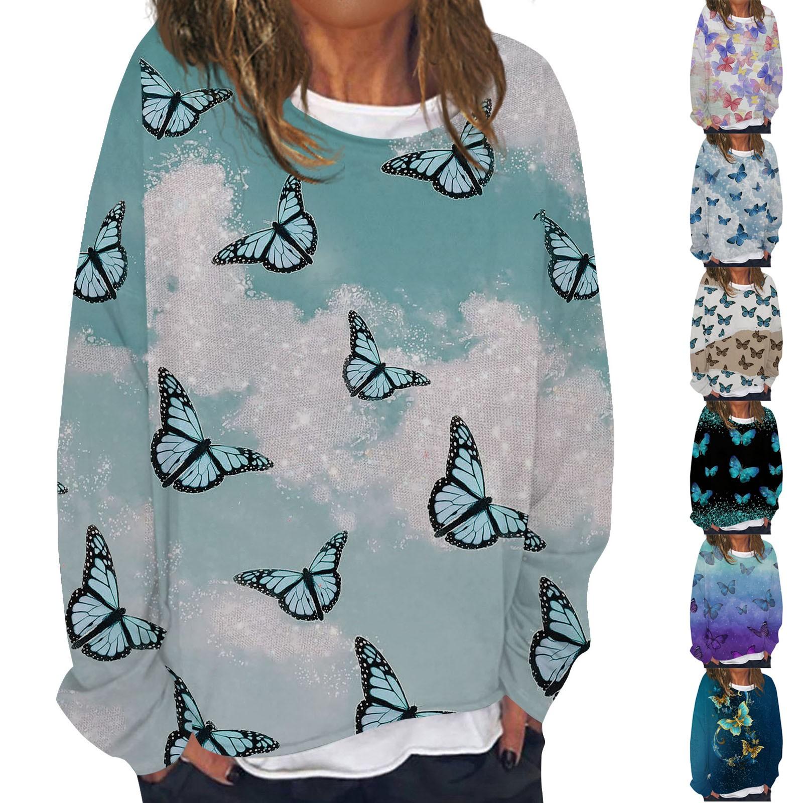 

Женская мода с длинным рукавом и принтом бабочки на шее, толстовка, топ L чёрный