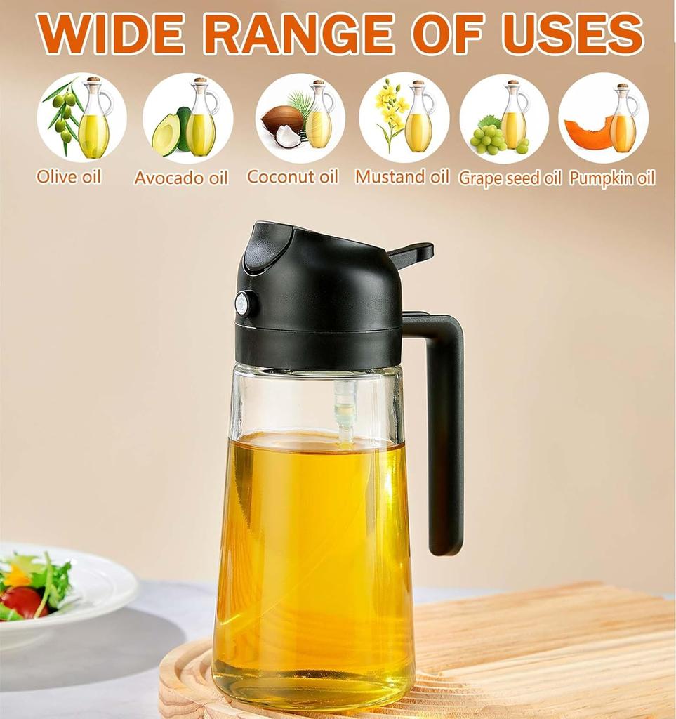 Pulverizator de Ulei pentru Gătit 2 în 1 Pulverizare Turnare Dozator Ulei de Măsline 470ml Sticlă Pulverizator Ulei Gadgeturi de Bucătărie