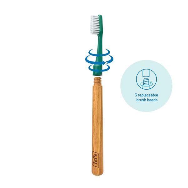 Brosse à Dents - TePe - Choice - Souple - Manche en Bois de Hêtre - 3 Têtes Interchangeables