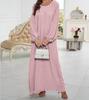 Women's Elegant Black Ice Silk Long Sleeve Pleated Dress