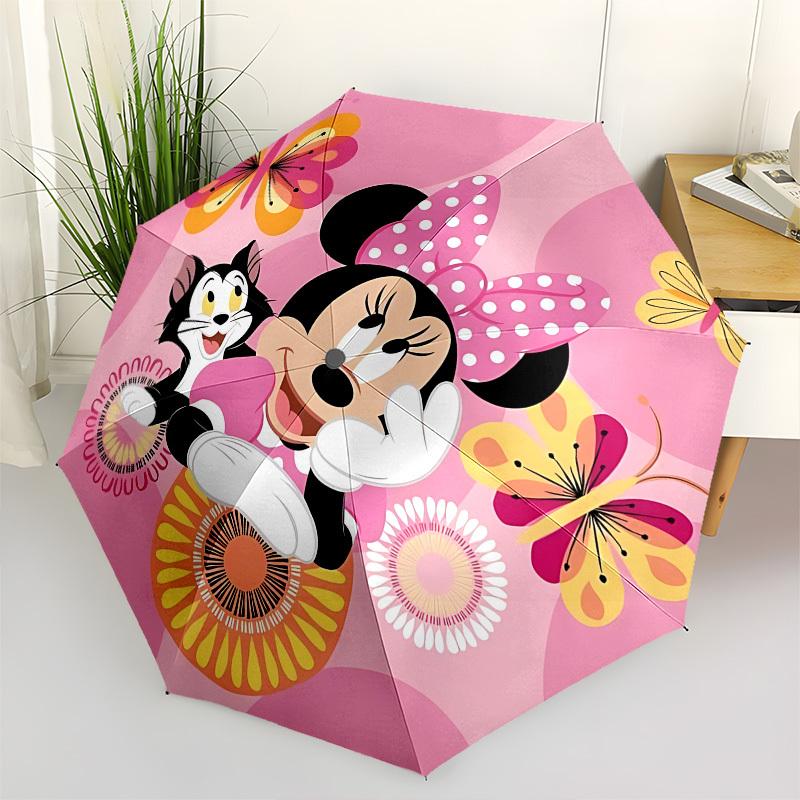 

Minnie Mouse Butterflies Themed Automatic Opening and Closing Umbrella, Brightly Colored 8-rib Portable Umbrella, Suitable for Men and Women, A Perf