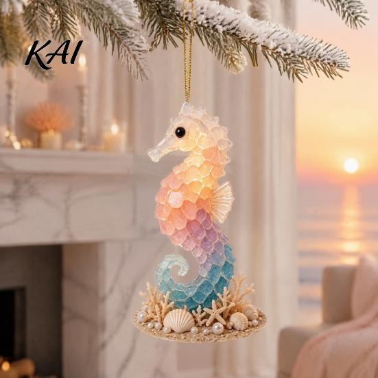 Holiday Celebration Gifts Ocean Theme Christmas Ornaments, 2D Flat Acrylic Hanging Decor with Sea Animal Elegant Tree Accessories Designs, Decorations