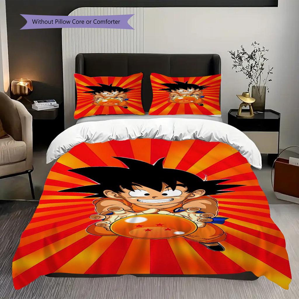 1PC Dragon Ball Pattern Bedding Quilt Set Quilt Cover Pillowcase Home Decoration Birthday Gift (1 * Duvet Cover + 2 * Pillowcase, Without Core)