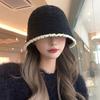 Black Plush Bucket Hat Women's New Autumn and Winter Small Fragrance Show Face Small Plain Knitted Bucket Confinement Hat