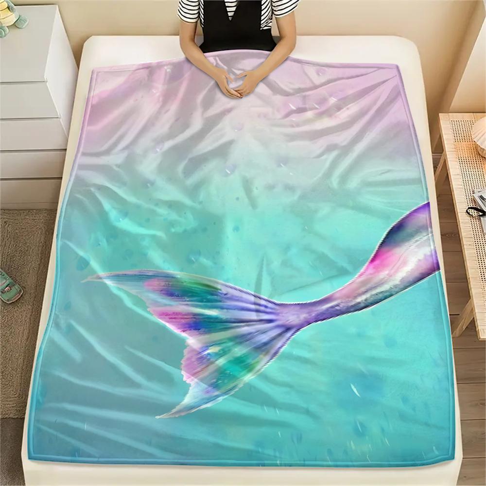 1Pc Mermaid Tail Print Flannel Blanket, High quality Comfortable for All Seasons, Home Decor, Warmth and Comfort, Perfect for Christmas Gifts