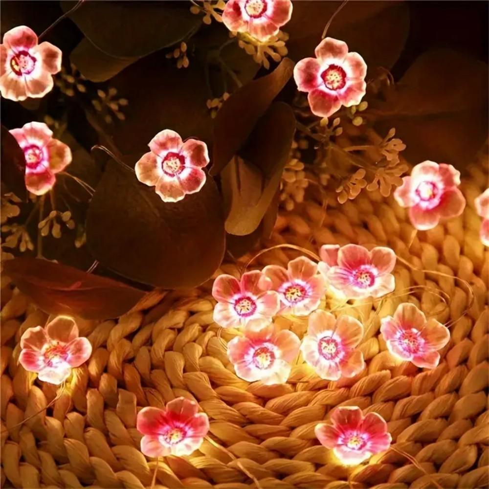 1PC 2M Long with 20LED Cherry Blossom Fairy Lights In Pink, Battery-Operated, Suitable for Indoor Wreath Decoration