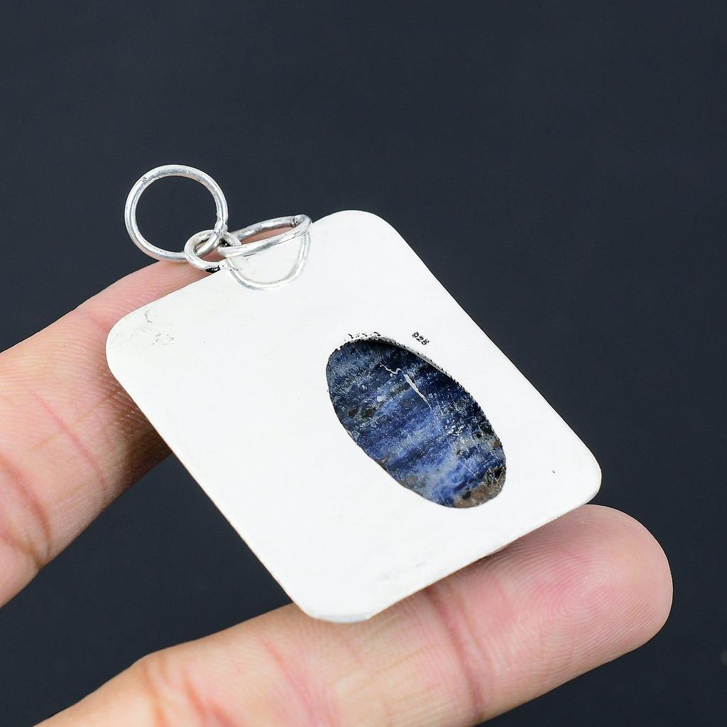 Sodalite Gemstone Unique Anniversary Art Deco Wedding Trendy Pendant 925 Silver