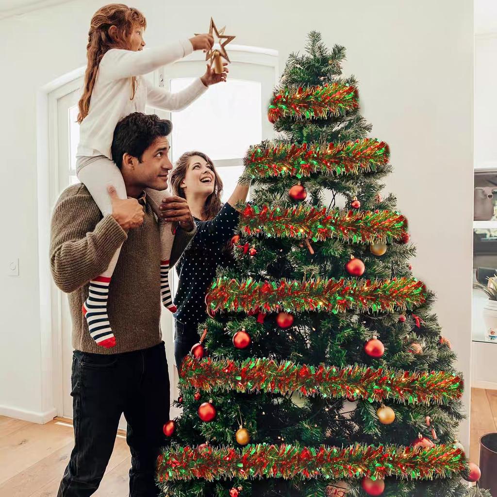 Christmas Tinsel Garlands Decoration Bar Tops 2/10M Red Green Wreath Xmas Tree Ornaments Party Home Staircase Decor Pendant Prop