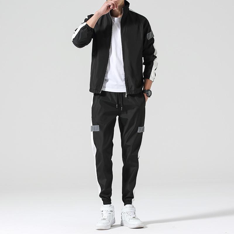 

Осенне-зимняя светоотражающая мужская спортивная одежда из двух частей Tide Brand, подходящая по цвету XXL чёрный