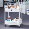 Lab Cart, 2 Tiers Stainless Steel Utility Cart, Medical Cart with 2 Drawers, Rolling Lab Cart White Paint, Serving Cart with Swivel Casters for