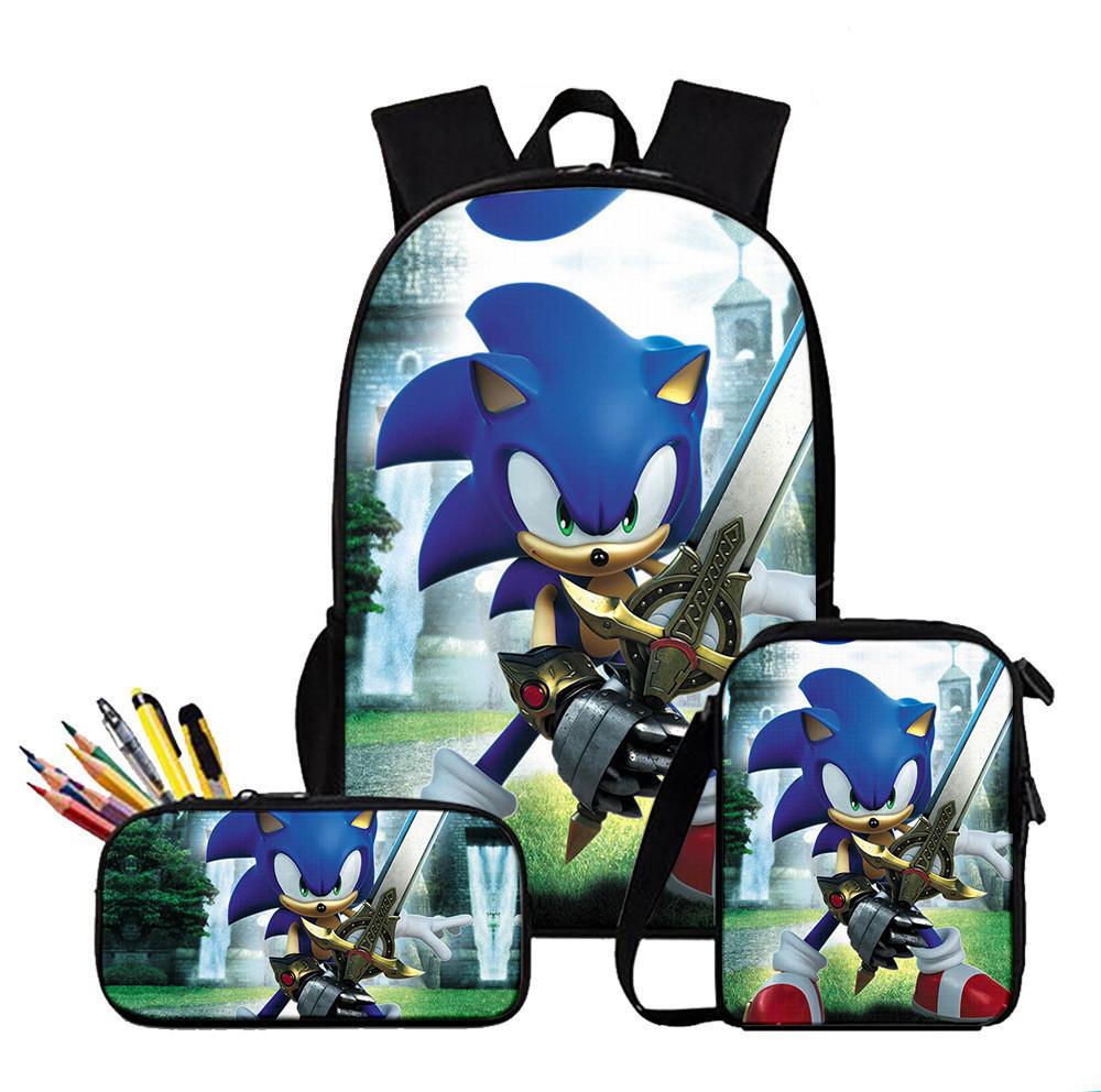 Anime Sonic Backpack Set 3D Printed Backpack Three-Piece Set
