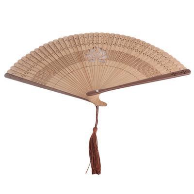 Składany Bambusowy Ażurowy Wachlarz z Frędzlami Ręcznymi Lato Gorący Dzień Narzędzie Chłodzące DekoracjaBrązowy