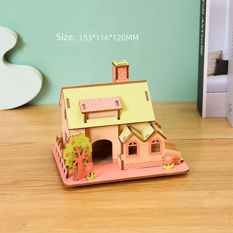 Laser Cutting DIY Houses Villas Building 3D Wooden Puzzle Toy Assembly Model Kits Desk Decoration for Children's Gift