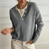 Women's V-Neck Knit Sweater with Button Placket