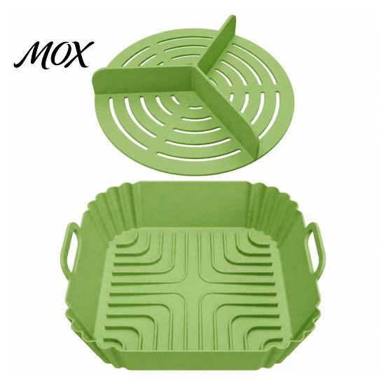 Microwave Safe Silicone Tray 2PCS Air Fryer Baking Pan with Handles, Square And Rectangular Multi Purpose Dish Oven Set, Nonstick Liner for