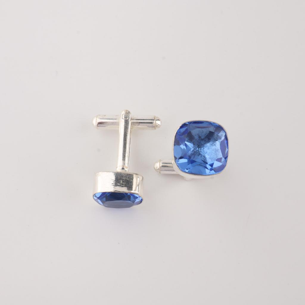 Tanzanite Gemstone Silver Cufflinks, 925 Sterling Silver Handcrafted Cufflink, Cushion Cut Cufflink, December Birthstone Gift CL-9-4