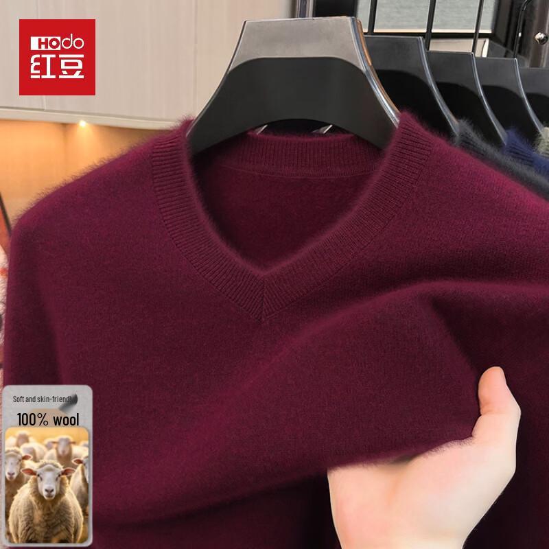 Hodo Men's Pure Wool V-Neck Thickened Pullover Sweater