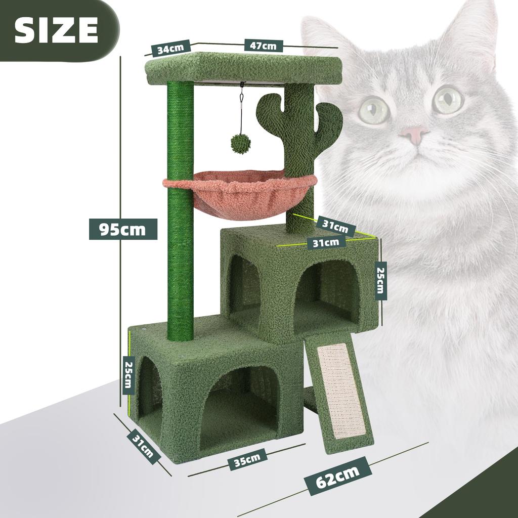 Roypet Cat Freestanding Cat Tower with Cat Scratching Hemp Rope 95cm Includes Toys Tower, Hammock, Hideaway, Space-Saving House, Post, Wrap, Stable,