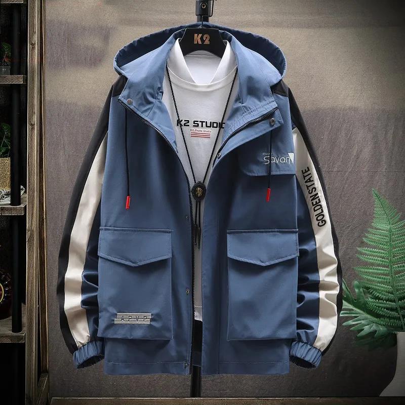 Wiosenna kurtka męska w dużych rozmiarach Butik z kapturem Miękka i wygodna parka Dorywczo luźna odzież robocza