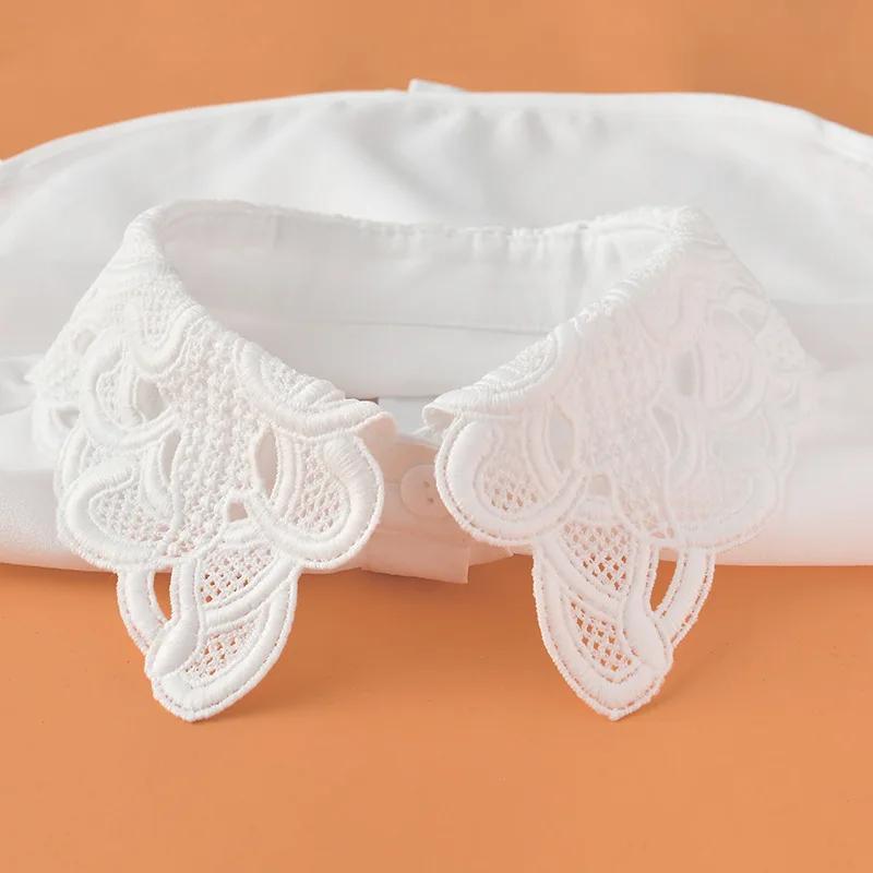 Perfect Match Women New Flower Embroidery False Collar Female Black White Shirt Fake Collar Tie Vintage Detachable Collar Lapel Blouse Top