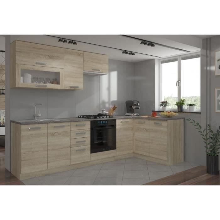 LASSEN Complete Corner Kitchen 240x165 Cm with Worktop - Reversible Corner - Sonoma Oak Decor